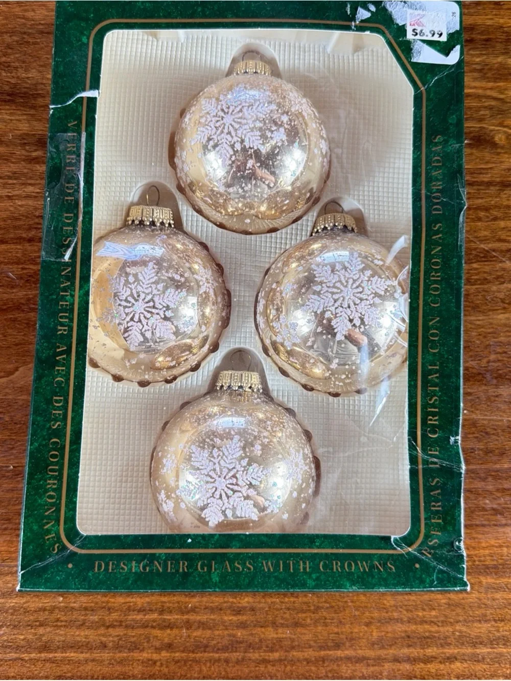 Krebs Holiday Glass Ornament Set - Rose Gold Snowflake (Set of 4)